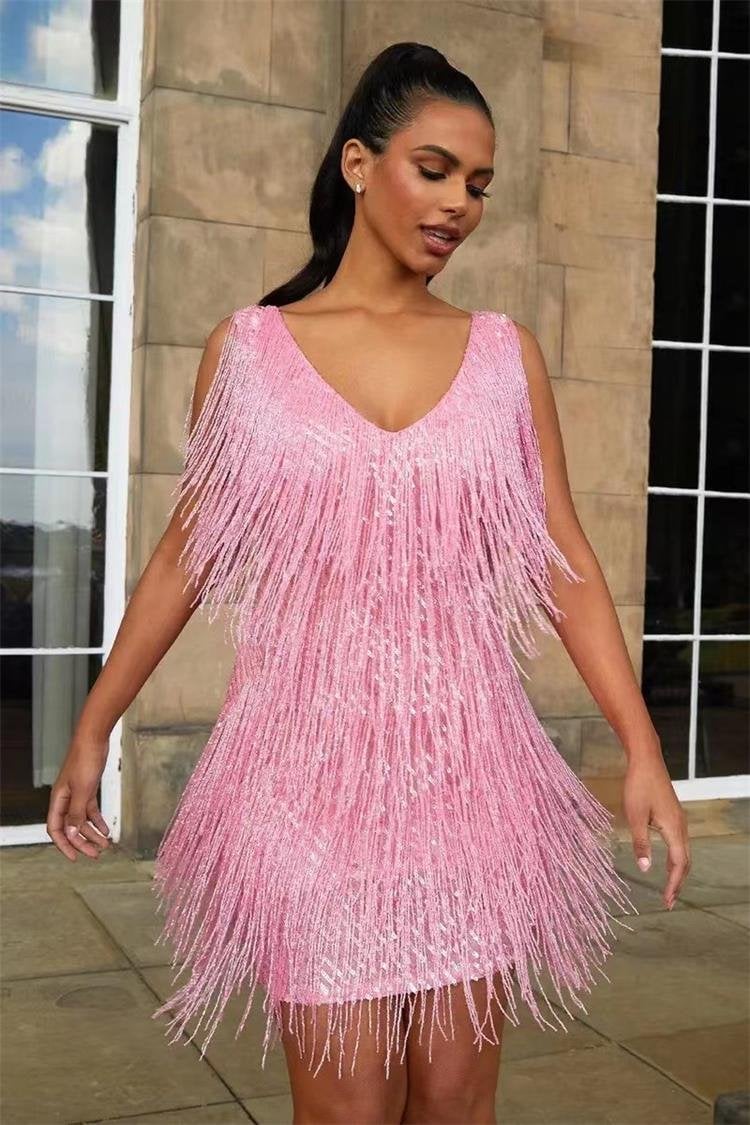 LookHot - V-Neck Slip Dress Rose kleid