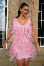 LookHot - V-Neck Slip Dress Rose kleid
