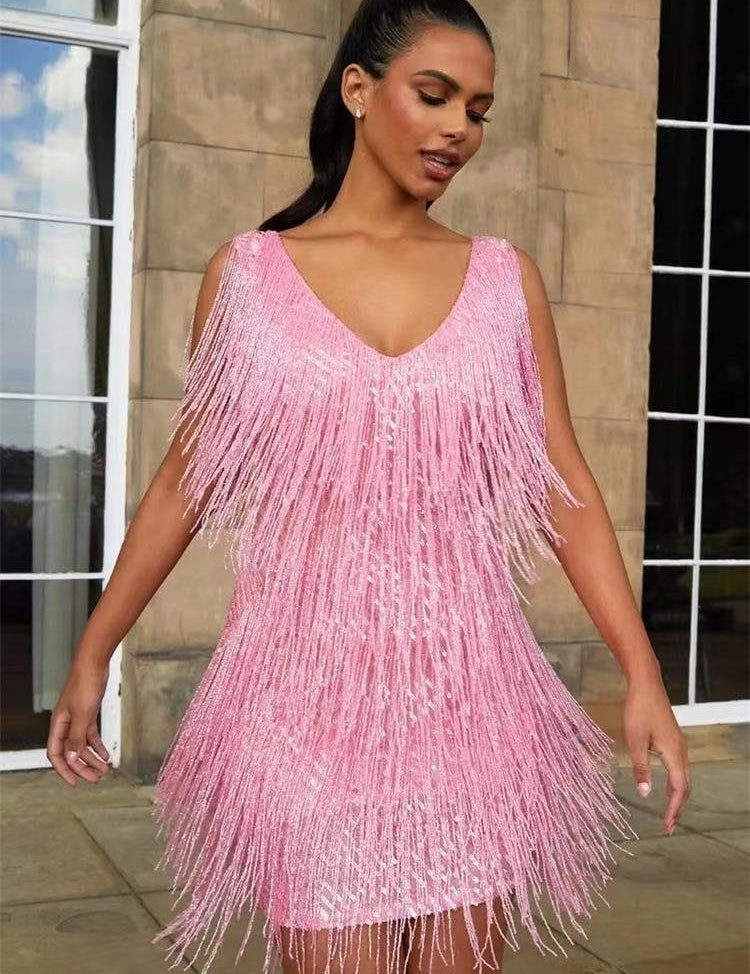LookHot - V-Neck Slip Dress Rose kleid