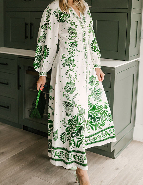 Ankle Length Button Down Print Maxi Dress Dresses