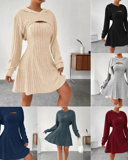 Women’s Two‑Piece Hooded Shawl Vest & Skirt Set Skirts