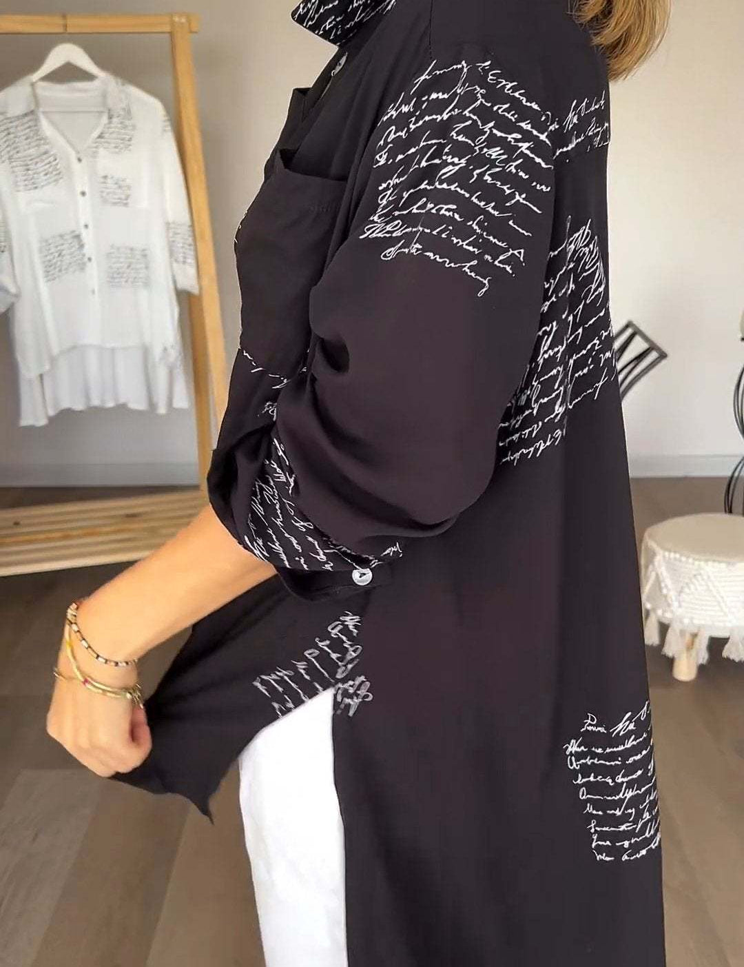 Lina | Letter Print Fashion Lapel Shirt Shirts & Tops