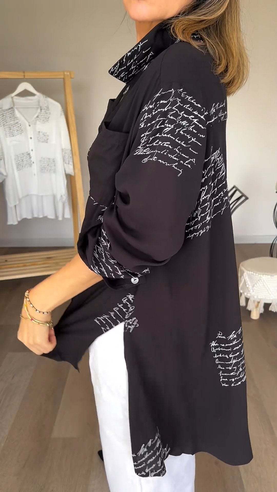 Lina | Letter Print Fashion Lapel Shirt Shirts & Tops