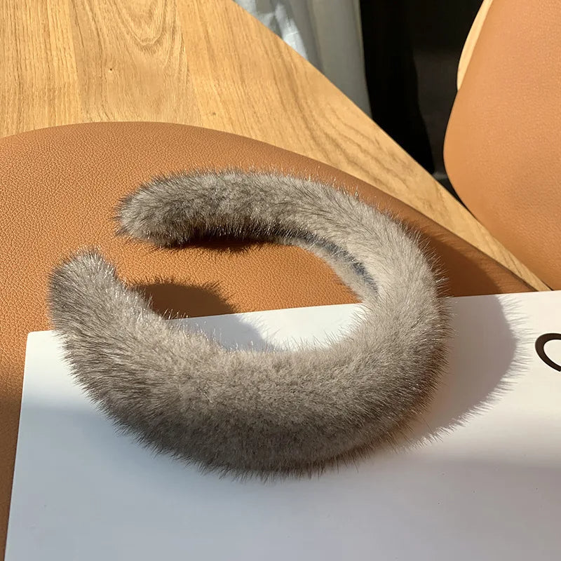 Cozy Luxe Fur Headband – Elegant Winter Warmth Gray Women's Accessories