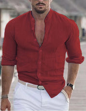 Men's Long Sleeve Solid Color Casual Shirt LTMC Wine Red Shirts