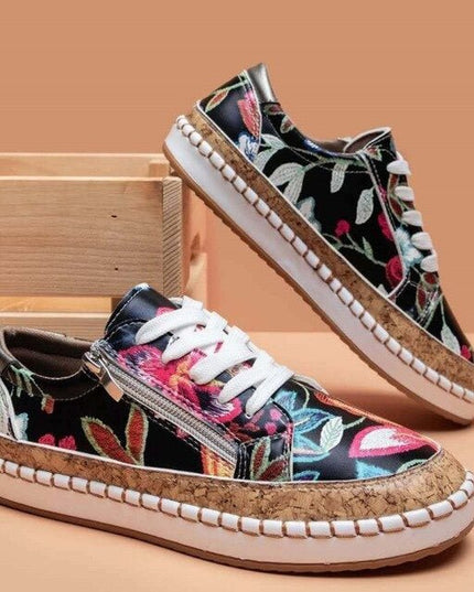 Santorini | Orthopedic Floral Shoes Exotic Black Shoes