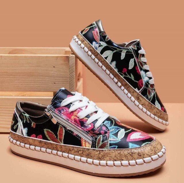 Santorini | Orthopedic Floral Shoes Exotic Black Shoes