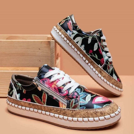 Santorini | Orthopedic Floral Shoes Exotic Black Shoes
