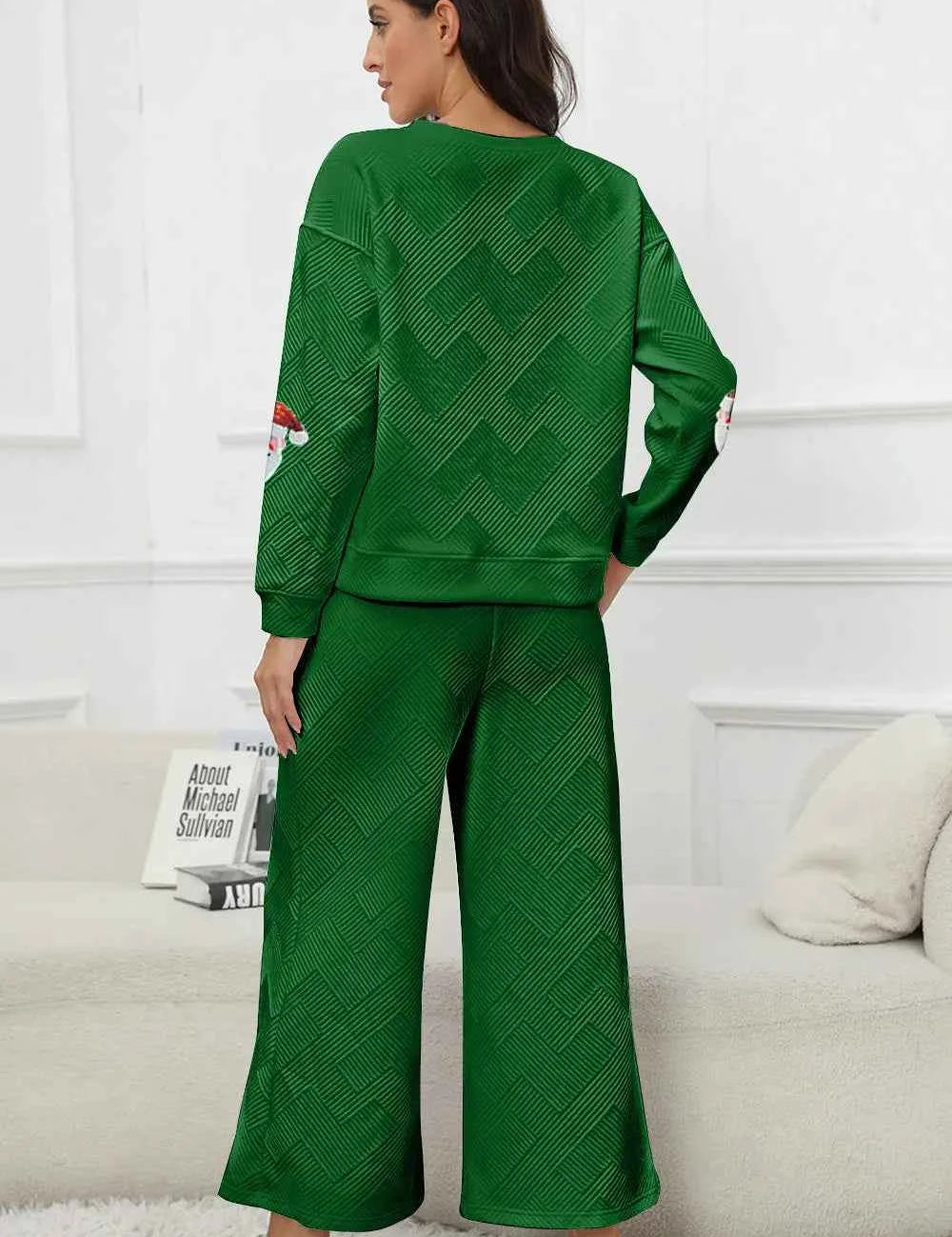 Santa Sequin Round Neck Top and Pants Set