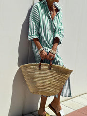 Striped Shirt Dress With Belt Green1 Dresses