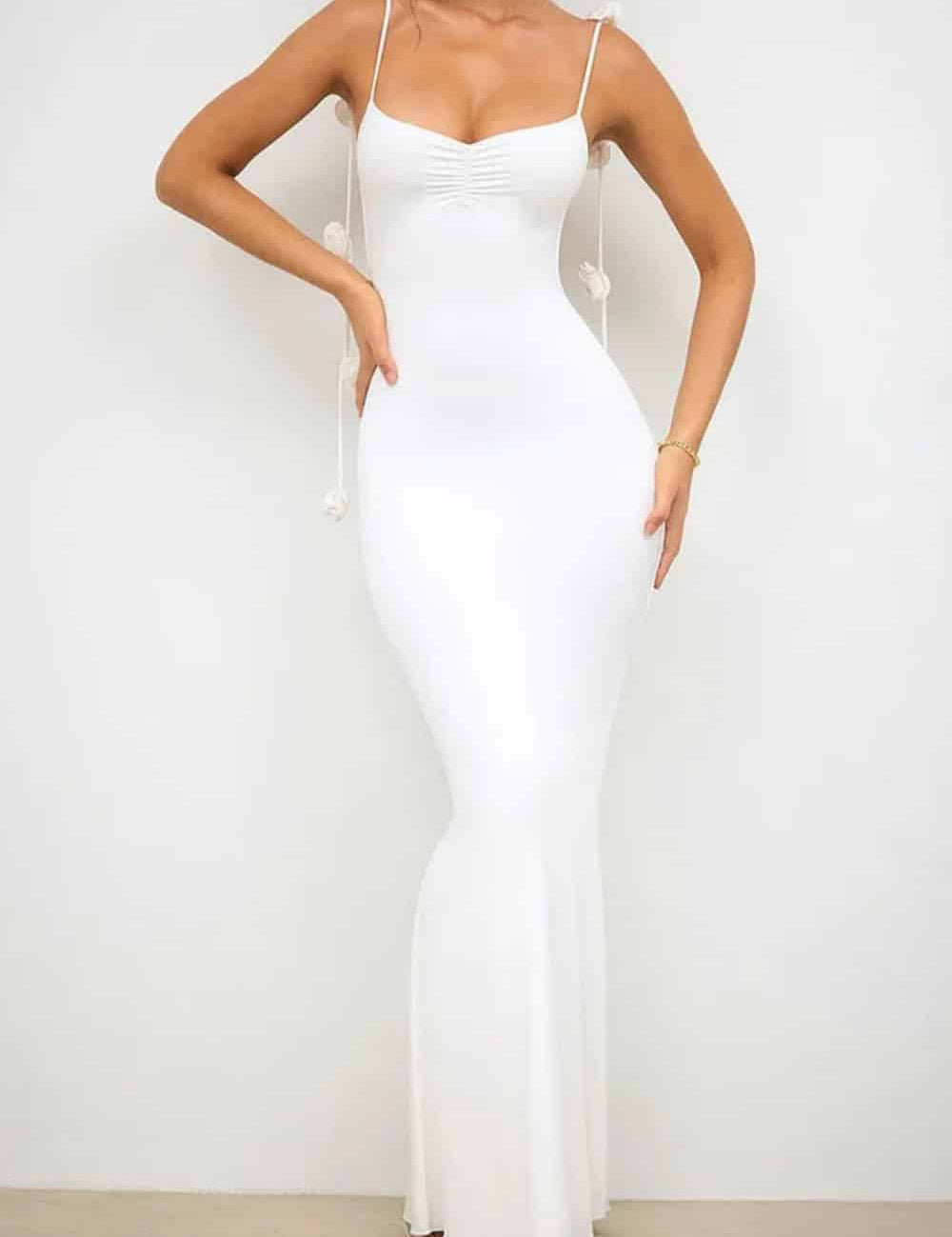 Decor Cami Backless Fitted Maxi Dresses White Dresses