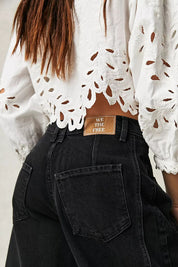 High-Stretch Mid-Rise Barrel Jeans Women Pants