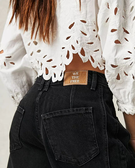 High-Stretch Mid-Rise Barrel Jeans Women Pants