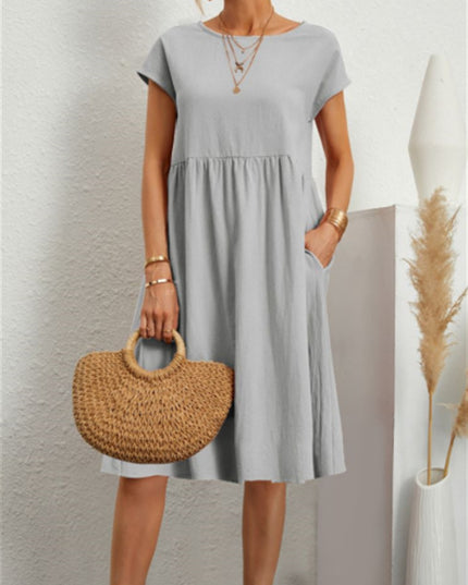 Women’s A‑Line Short‑Sleeve Dress with Pockets Grey Dresses