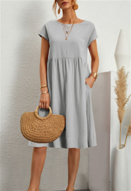 Women’s A‑Line Short‑Sleeve Dress with Pockets Grey Dresses