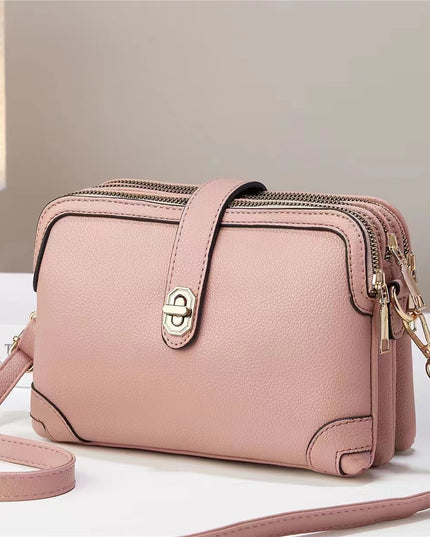 Elegant Multi-Layer Soft Leather Handbag Pink Leather Bag