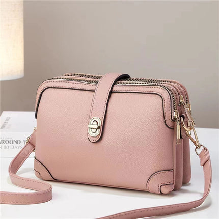Elegant Multi-Layer Soft Leather Handbag Pink Leather Bag
