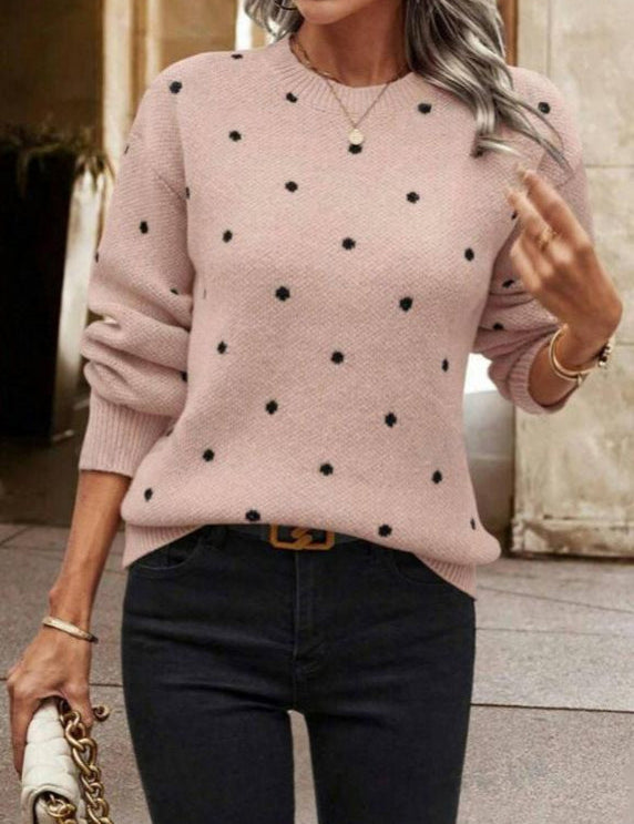 Cute Polka Dot Knit Sweater Pink sweater