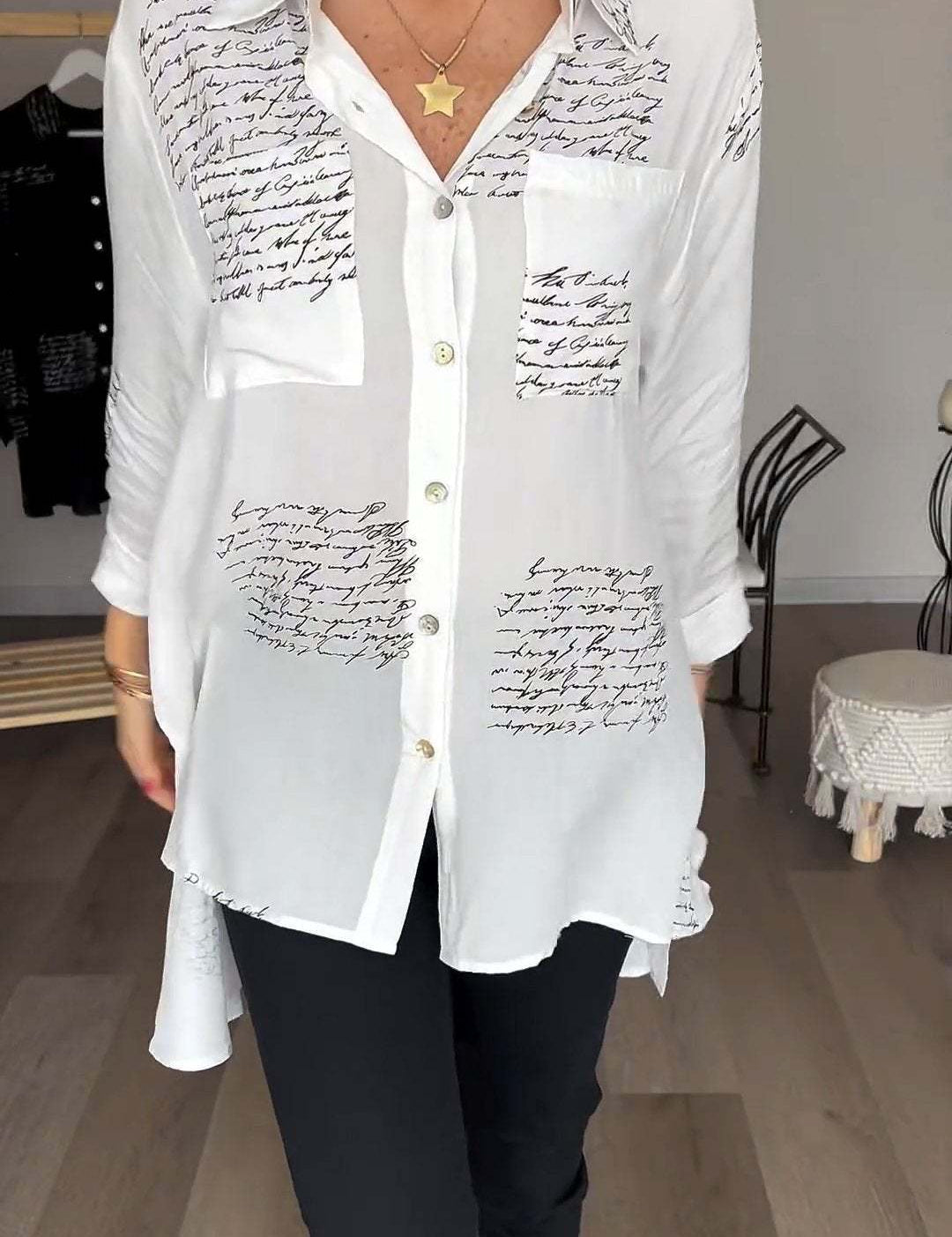 Lina | Letter Print Fashion Lapel Shirt Shirts & Tops