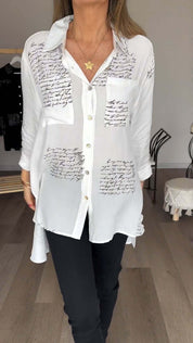 Lina | Letter Print Fashion Lapel Shirt Shirts & Tops
