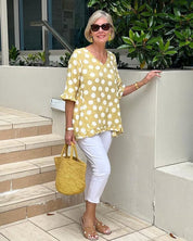 Noor | Casual Chic Printed Vintage Top Lemon Yellow Women Tops