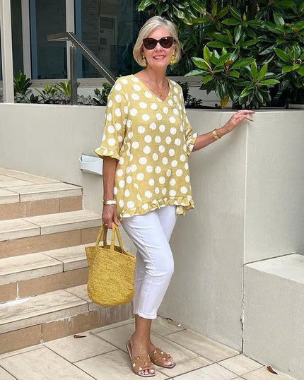 Noor | Casual Chic Printed Vintage Top Lemon Yellow Women Tops