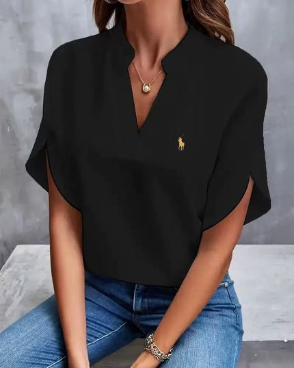 RALPH LAUREN - Classic V-Neck T-Shirt Black Women Tops