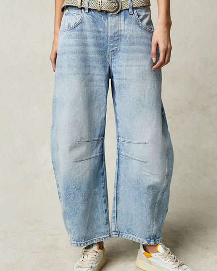High-Stretch Mid-Rise Barrel Jeans Light Blue2 Women Pants