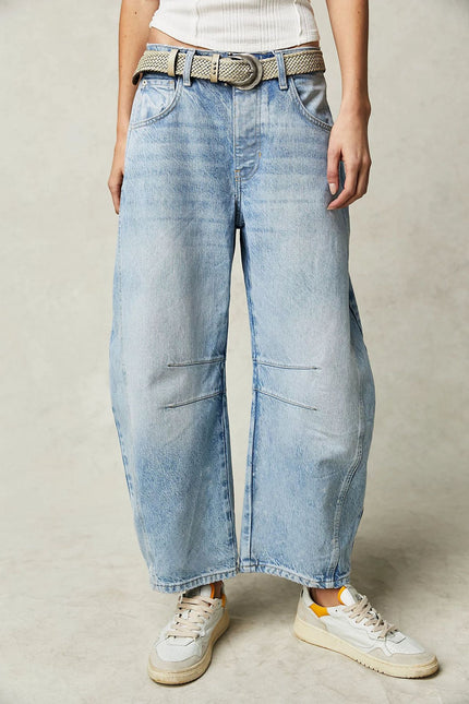 High-Stretch Mid-Rise Barrel Jeans Light Blue2 Women Pants
