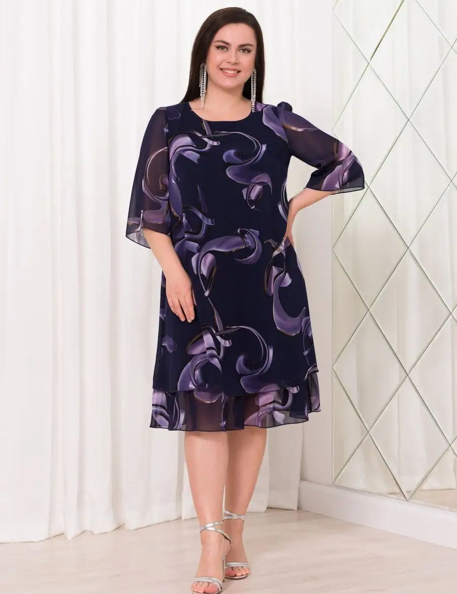 Emma- Midnight Swirl Chiffon Dress DRESS