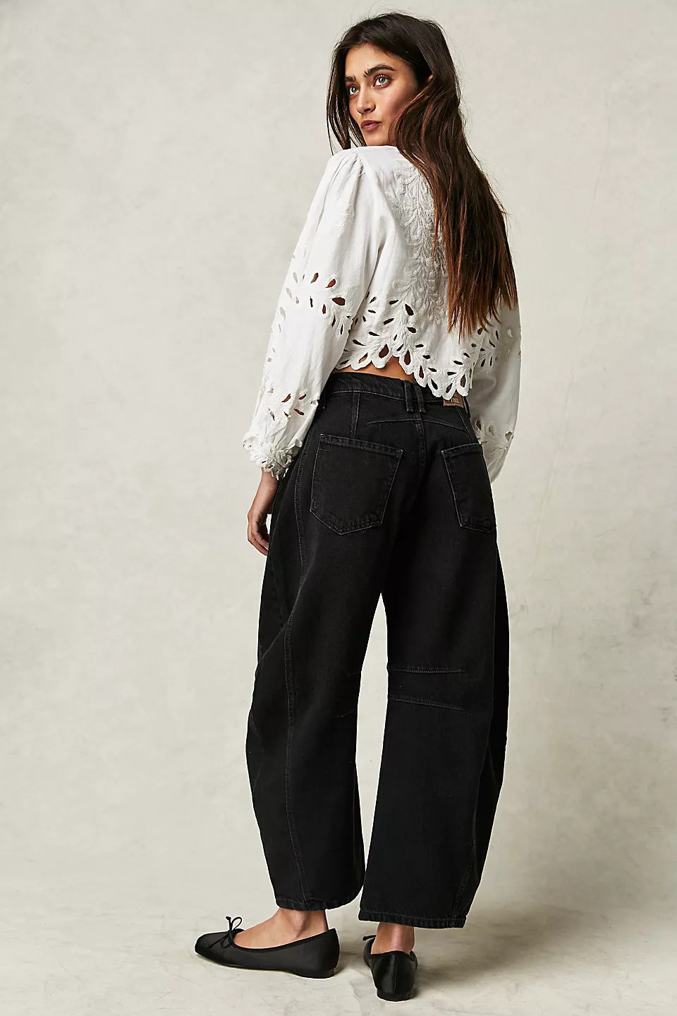 High-Stretch Mid-Rise Barrel Jeans Women Pants