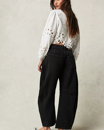 High-Stretch Mid-Rise Barrel Jeans Women Pants