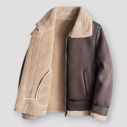 Lamb Wool Leather Jacket Coffee Wool Leather Jacket