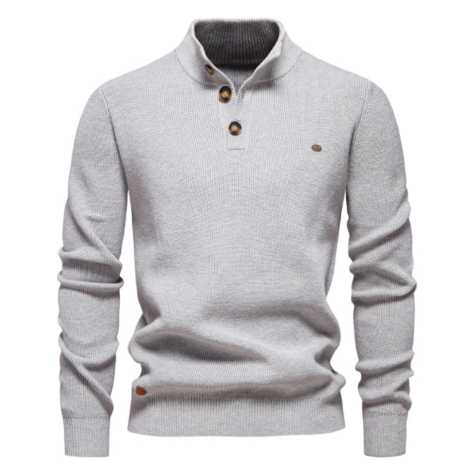 Men’s Zipper Stand Collar Knitted Sweater SW833 light gray Men - Main - Winter
