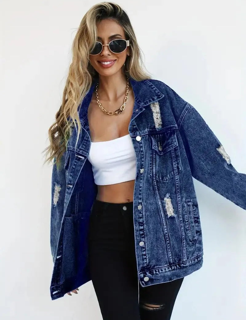 Oversized Denim Jacket Women – Olivia Trendy Jacket Darkblue Women's Jacket