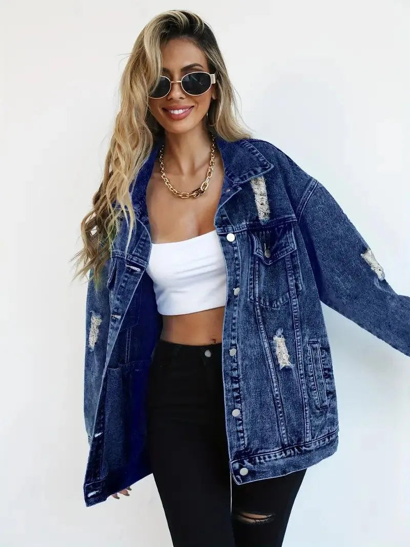 Oversized Denim Jacket Women – Olivia Trendy Jacket Darkblue Women's Jacket
