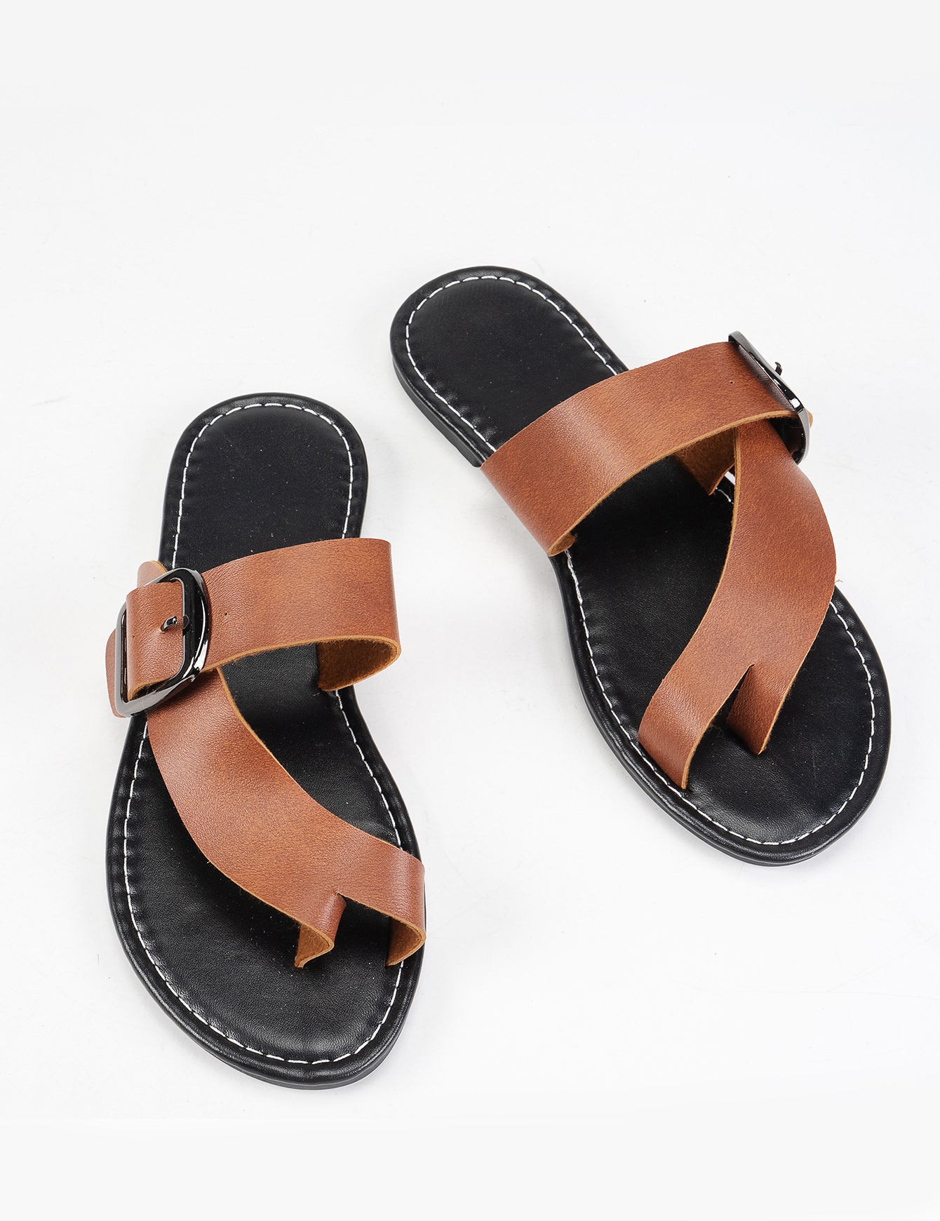 Women's Summer Buckle Toe Clip Sandals Light Brown Sandals