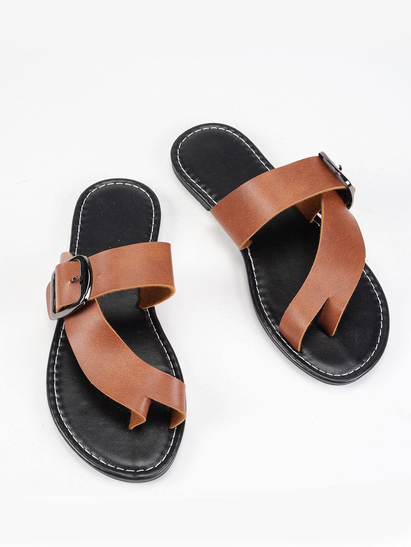 Women's Summer Buckle Toe Clip Sandals Light Brown Sandals