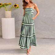 Women's Striped Suspender Maxi Dress Black Dress