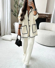 Casey - Two Piece Set With Trimmed Jacket And Casual Pants White Two piece set