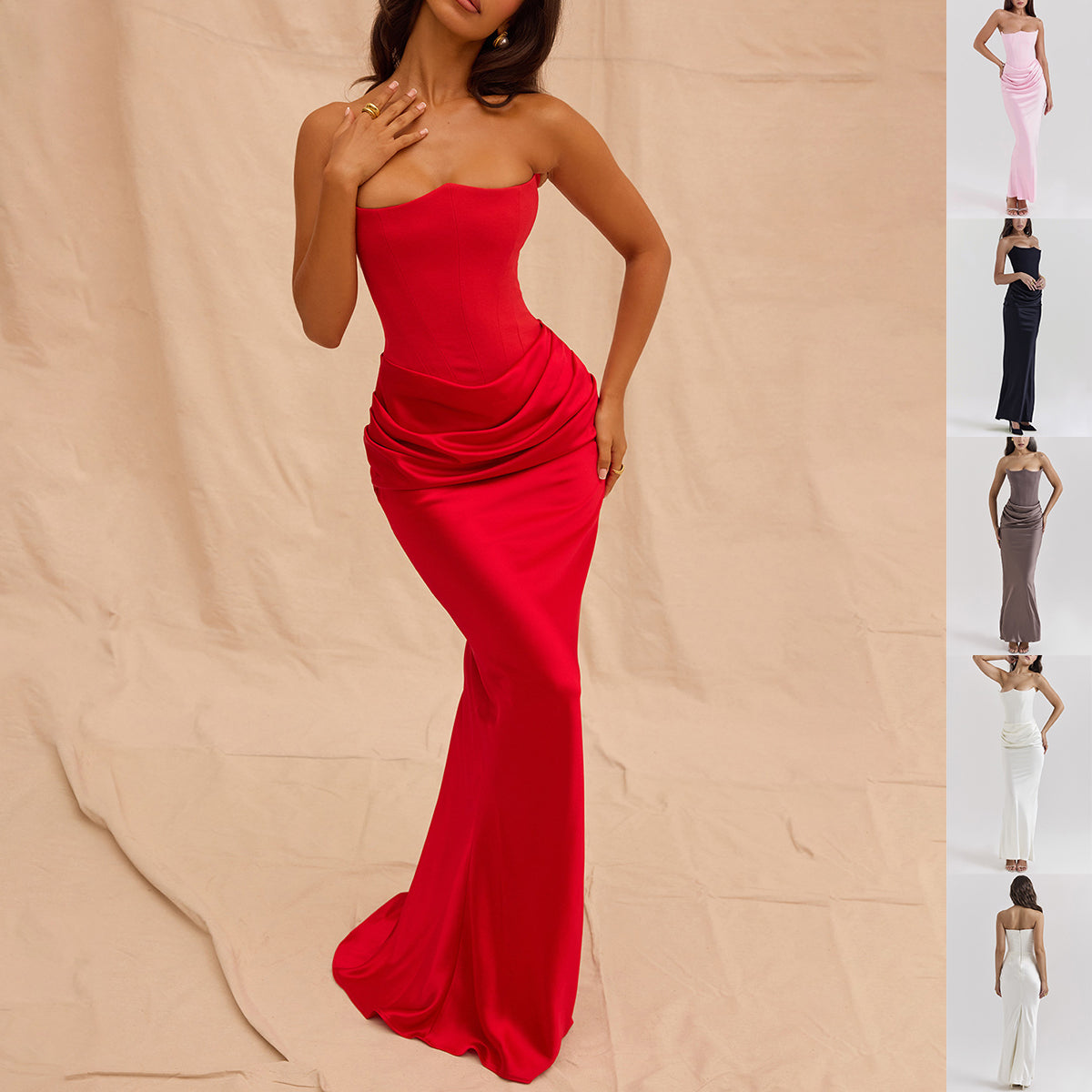 Elegant Strapless Backless Maxi Dress Dresses