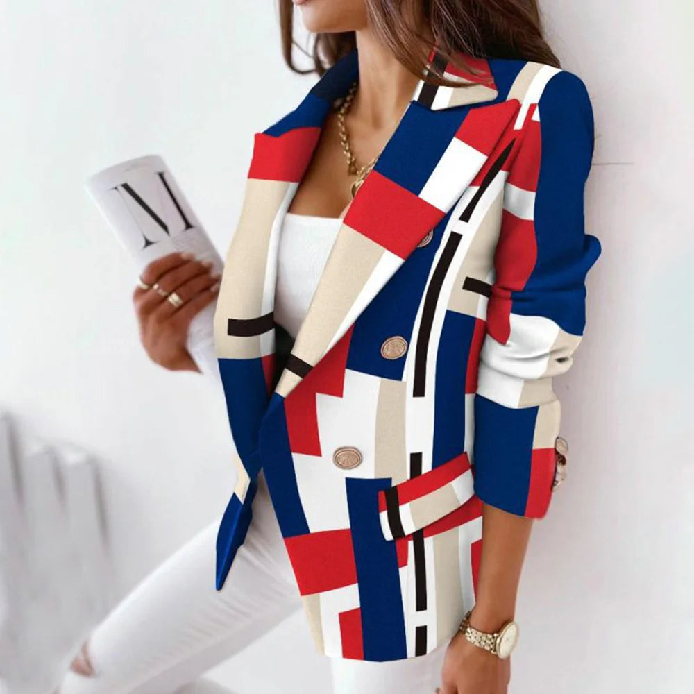 Women's Checkered Blazer Blue Red Blazers