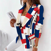 Women's Checkered Blazer Blue Red Blazers