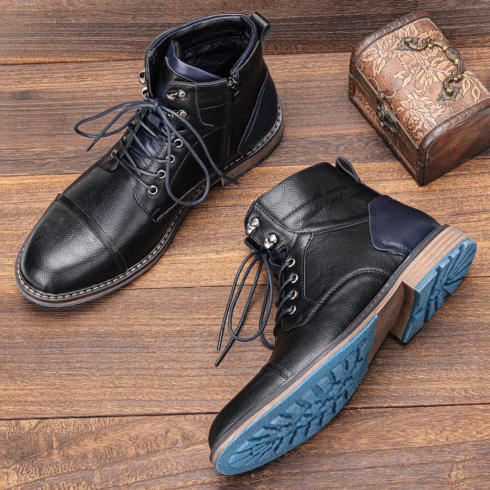 Frontier Leather Boots Durable Comfort Non Slip Sole for Men Black Boots