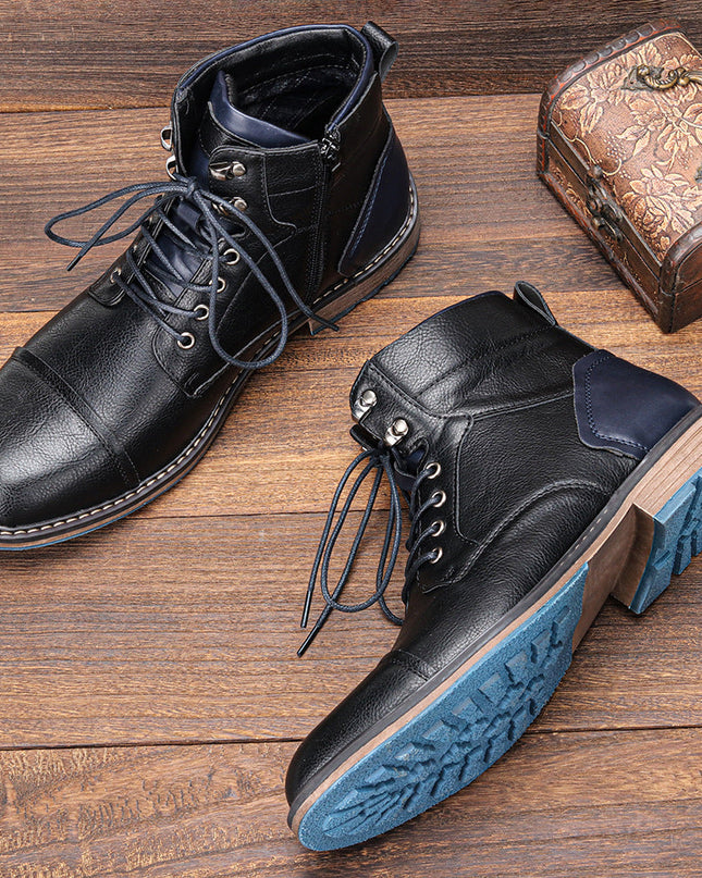 Frontier Leather Boots Durable Comfort Non Slip Sole for Men Black Boots