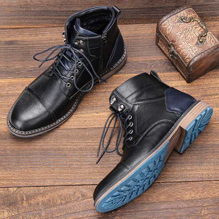 Frontier Leather Boots Durable Comfort Non Slip Sole for Men Black Boots