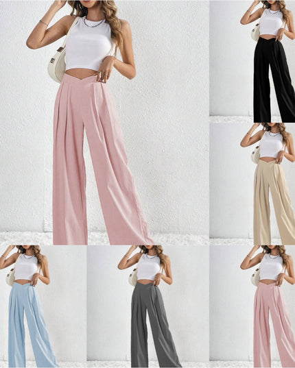 Summer New Solid Color Pleated Casual Wide-leg Pants Loose Casual Women's Commuting Versatile Style Comfortable TrousersS
