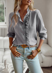 Striped Long Sleeve Ruffle Blouse Women's Tops