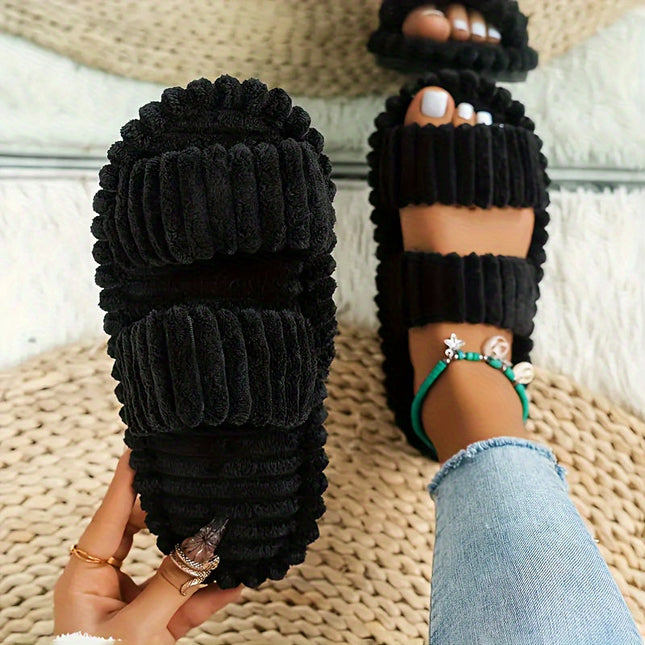 Mila Plush Soft Slippers Black
