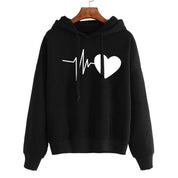 Heart-Print Streetwear Hoodie Black Hoodie